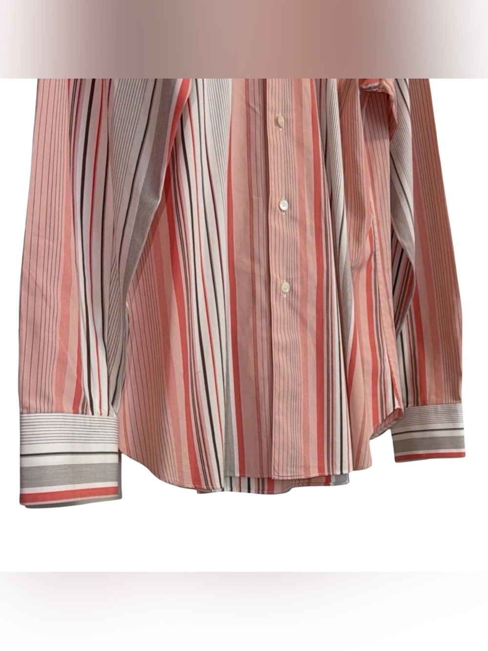 Salvatore Ferragamo Men's Pink Gray Striped Dress Shirt | Cotton | Made in Italy - Picture 7 of 13
